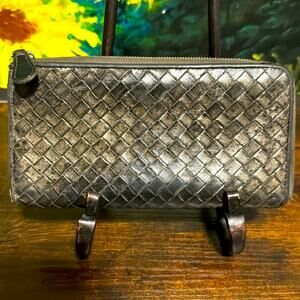 Bottega Veneta Intrecciato Leather Zip-Around Wallet Metallic B042594960